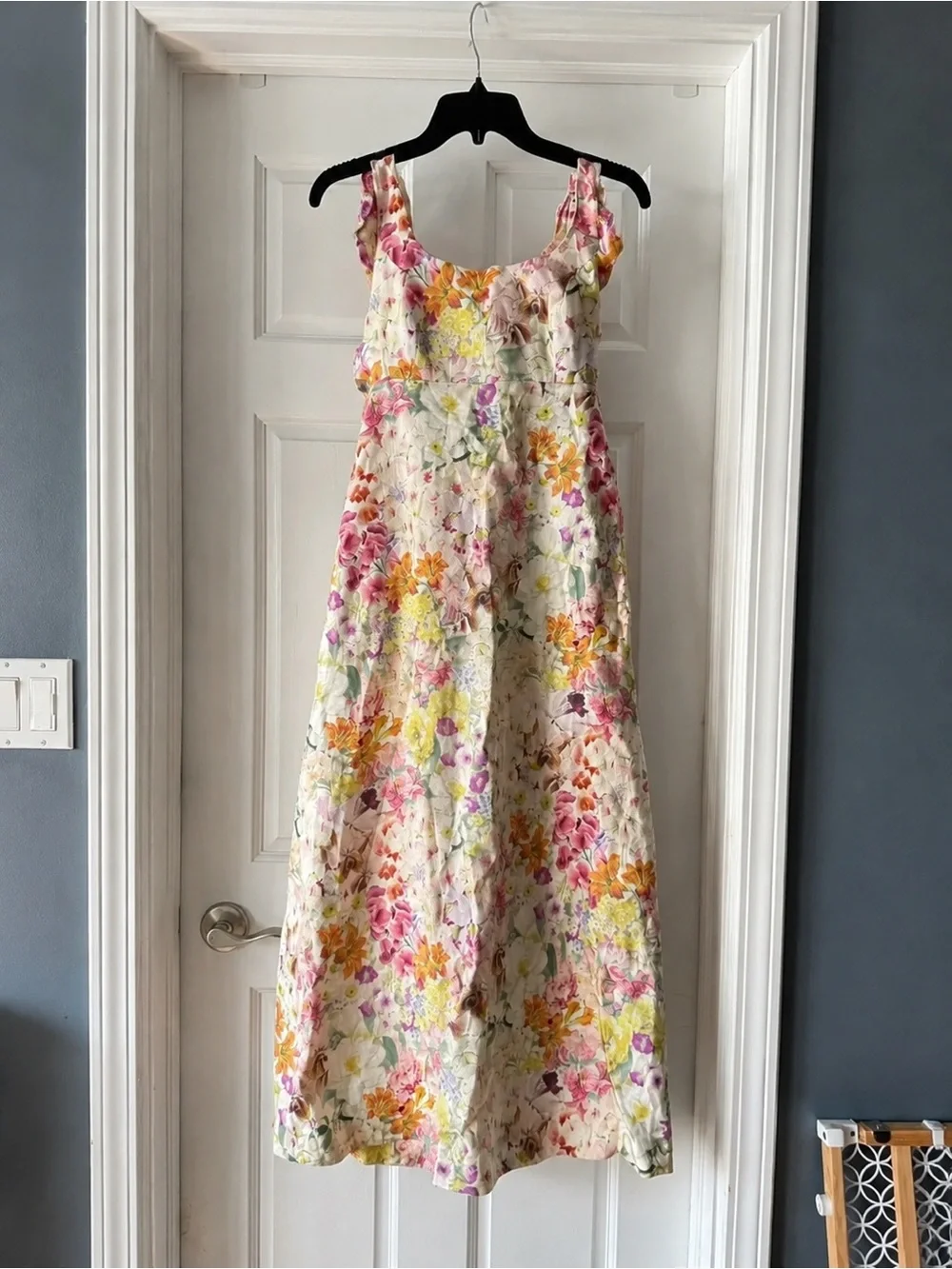 Zimmermann Cream Floral Dress with Pink, Yellow & Orange Blooms
